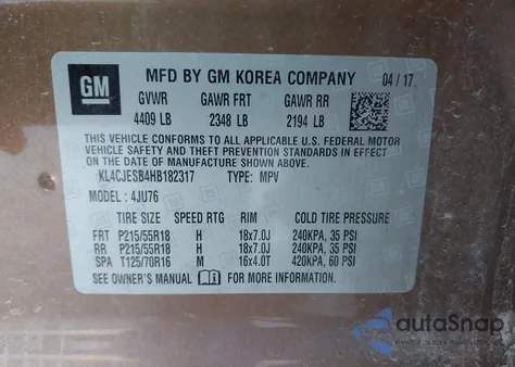 2017 Buick Encore Preferred из США, поврежденный, VIN KL4CJESB4HB182317